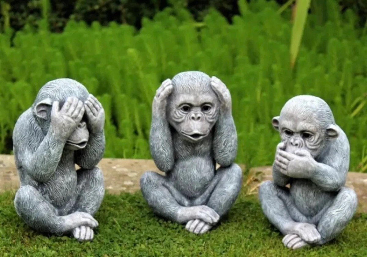 3 Three Wise Monkeys Garden Ornaments 9.5” High - Image 1