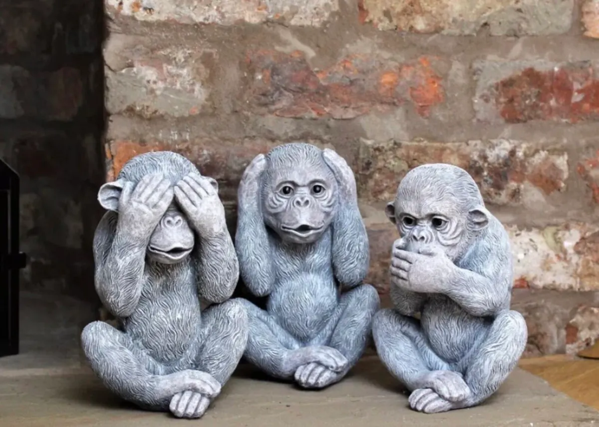 3 Three Wise Monkeys Garden Ornaments 9.5” High - Image 2