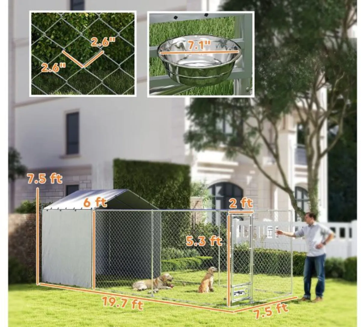 PawHut Galvanized Chain Link Large Outdoor Dog - Image 3