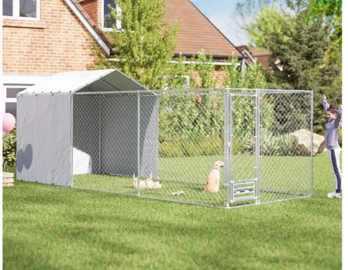 PawHut Galvanized Chain Link Large Outdoor Dog - Image 4