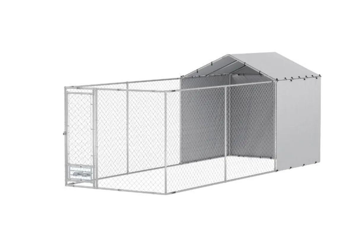 PawHut Galvanized Chain Link Large Outdoor Dog - Image 1