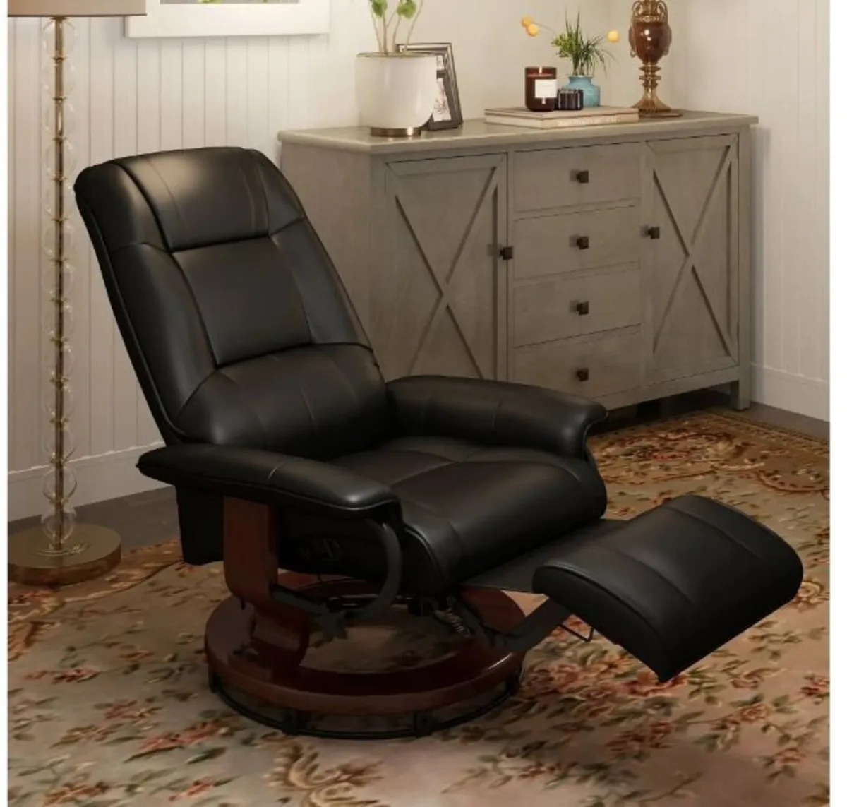 Faux Leather lounge chair with footrest and armres - Image 3