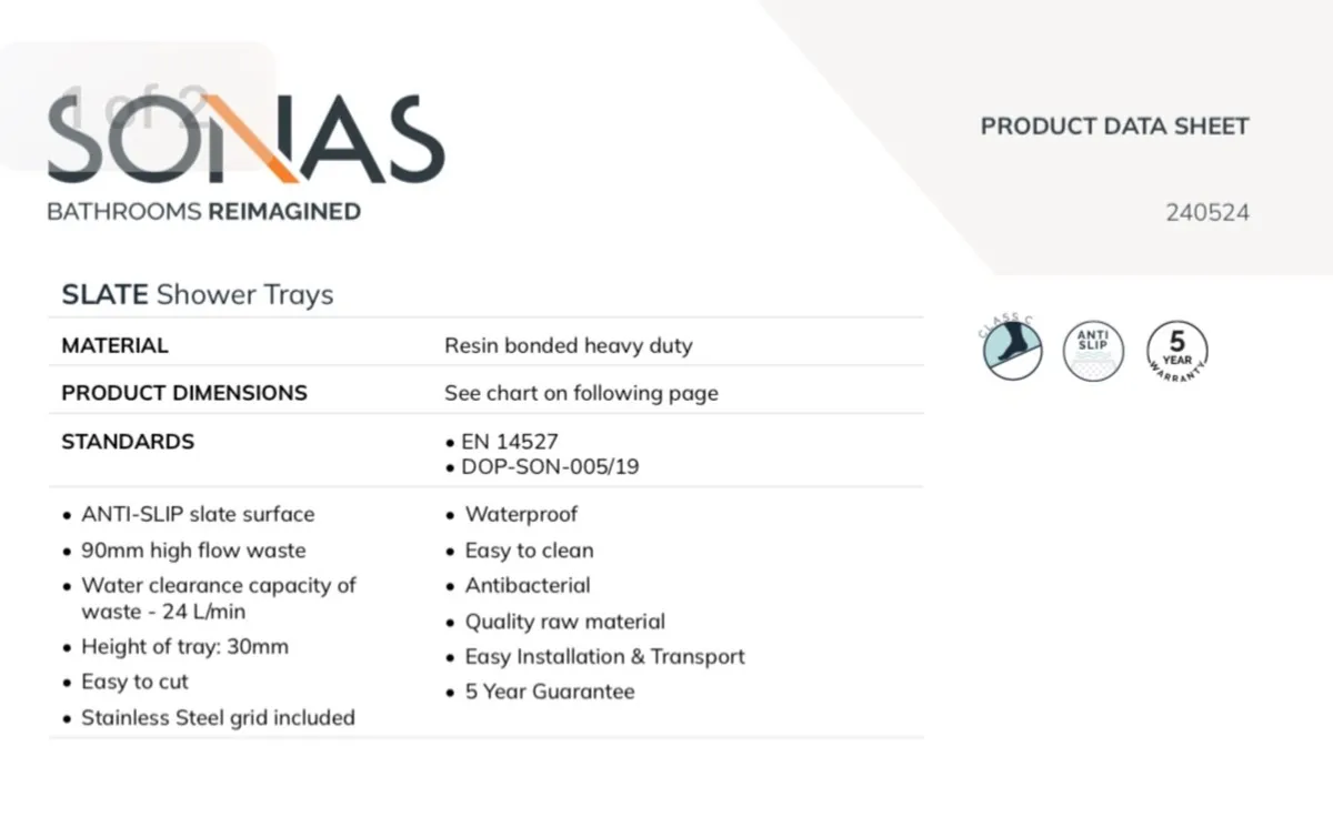 Slate shower tray 900 x 900 white - Image 4