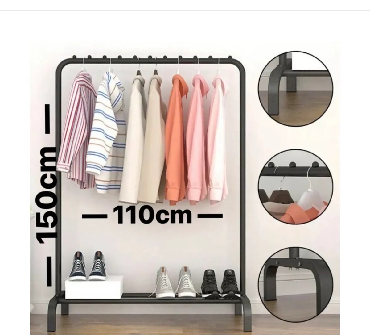Metal Clothes Rail Rack with Shoe Shelf NEW