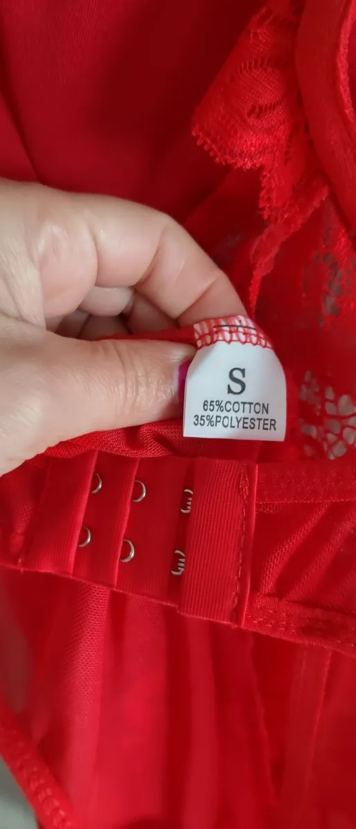 RED non padded lace bodysuit fits s Sm - Image 2
