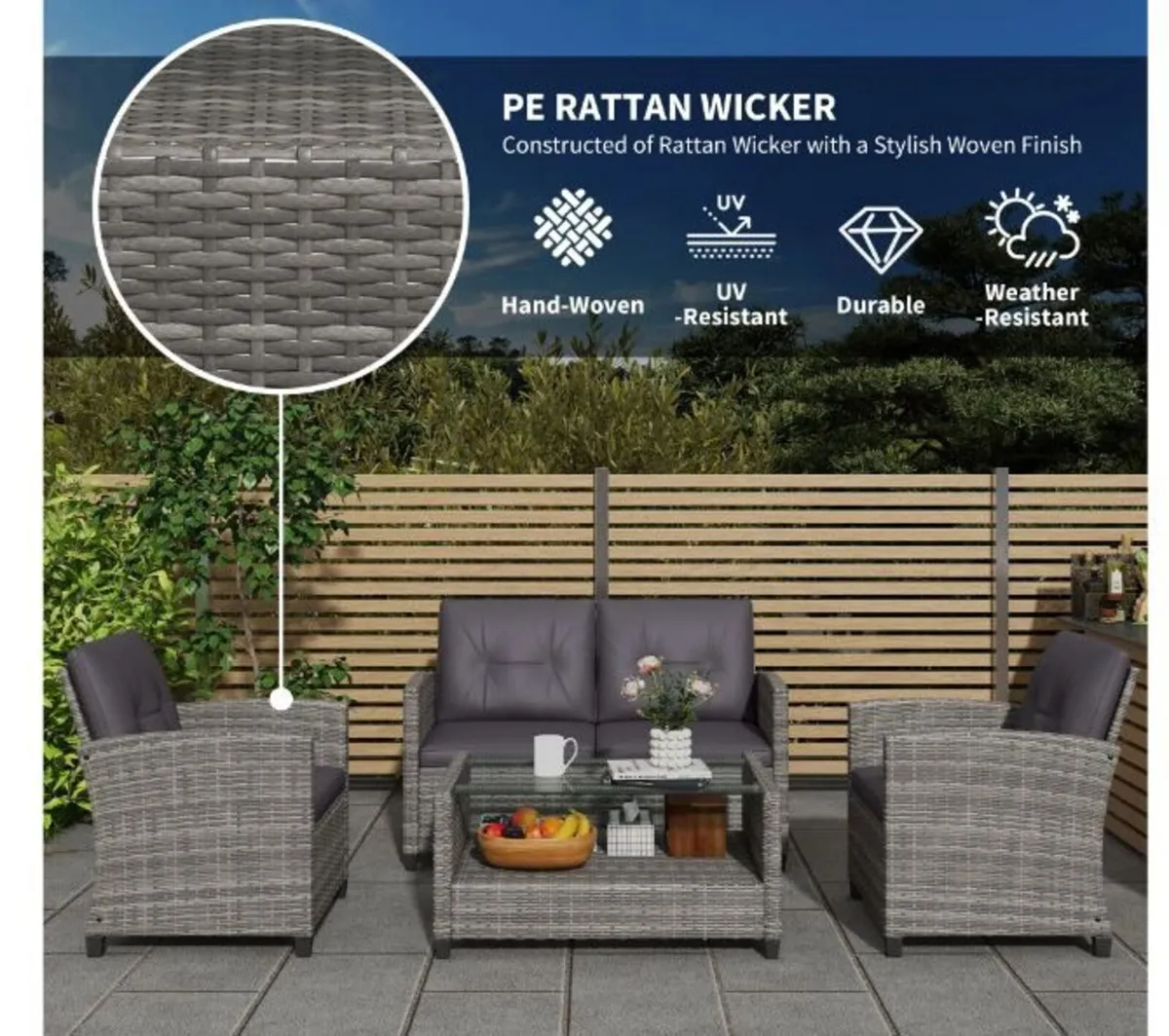 4 Piece PE Rattan Wicker Patio Furniture Set - Image 4