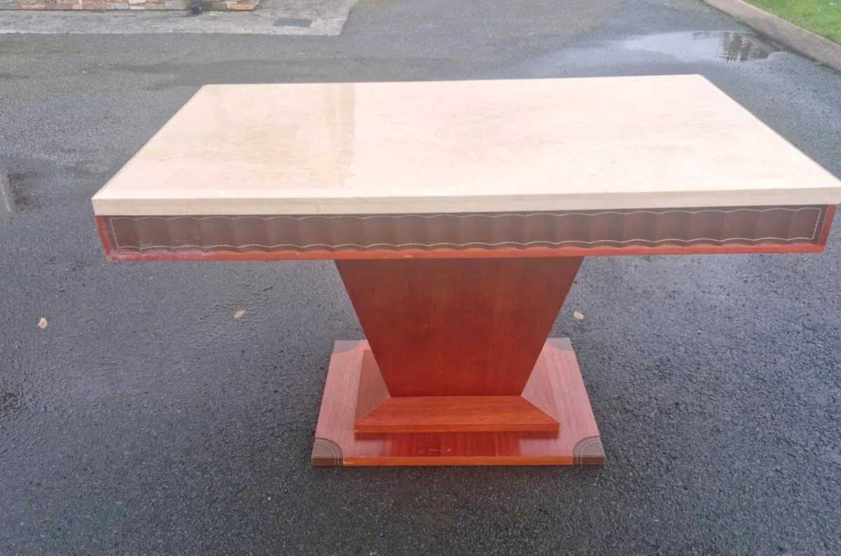 MARBLE TOP TABLE AND 6 DINING ROOM CHAIRS - Image 2