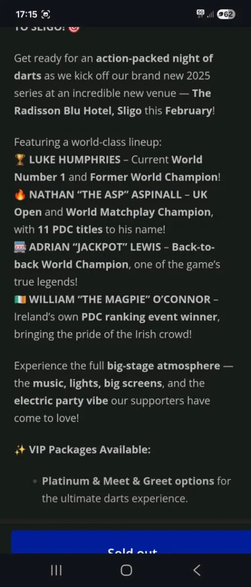 2 Tickets - Night at the darts Sligo - Image 3