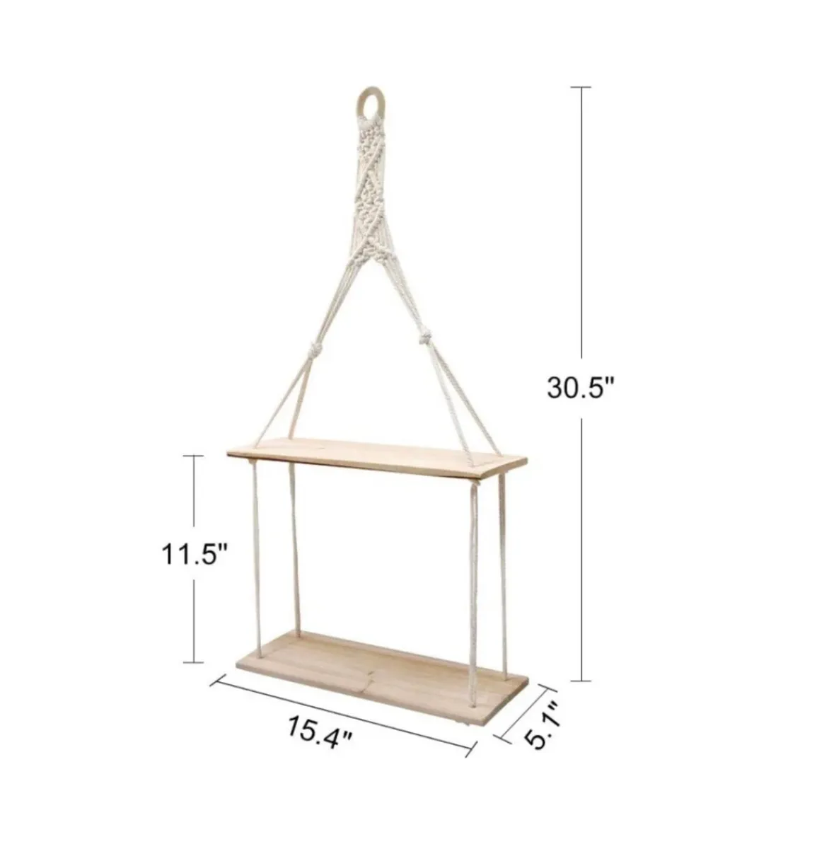 2 Tier Hanging Floating Rope Wooden Shelves NEW - Image 2