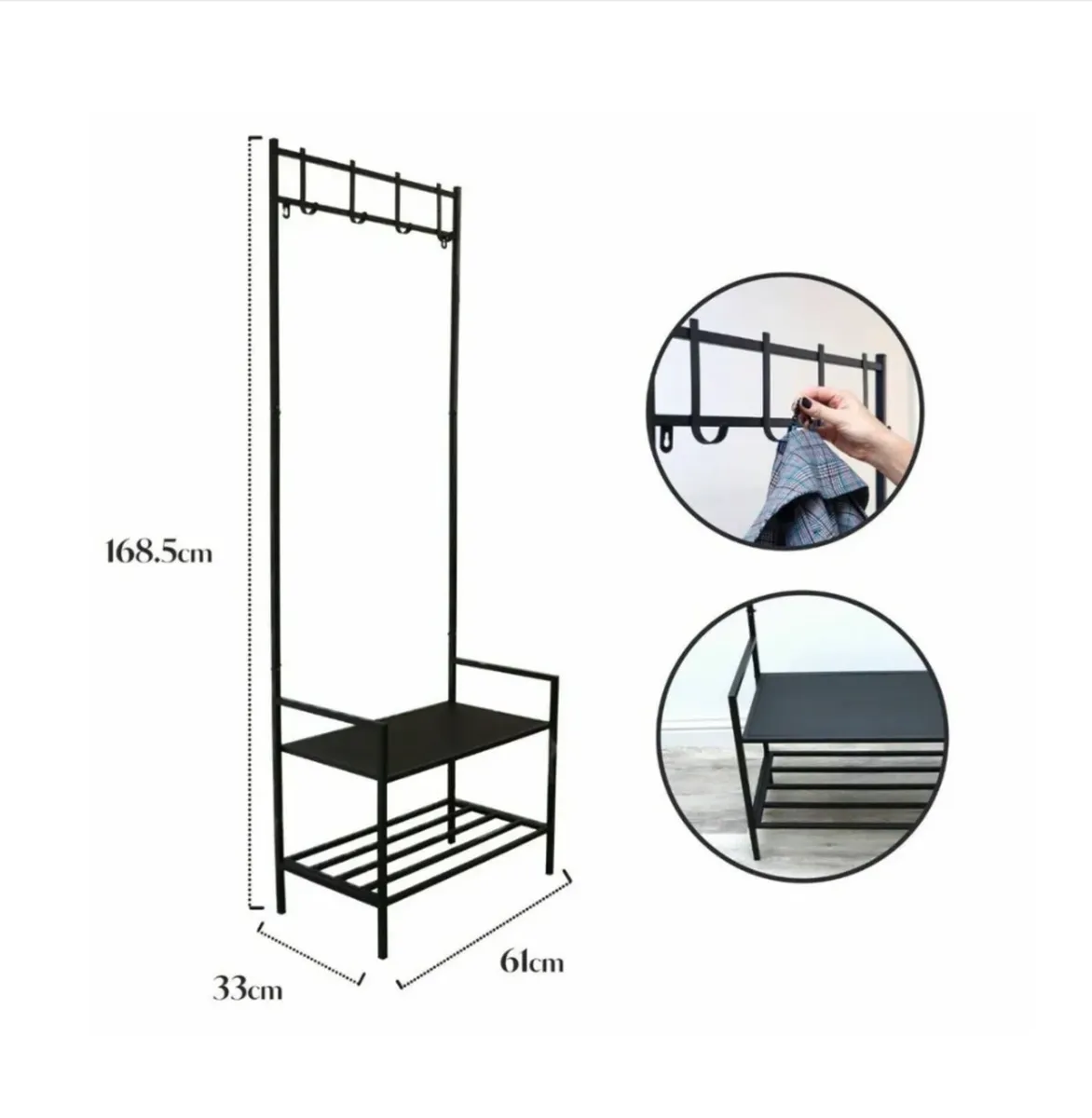 NEW Coat Clothes Rail with 2-Tier Shoe Rack - Image 2