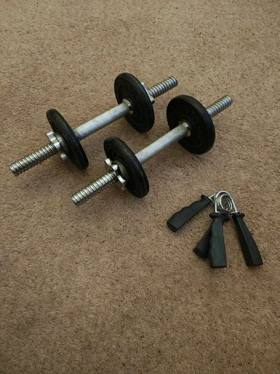 Adjustable Dumbbells Set + 2 Grip Strengtheners - Image 1