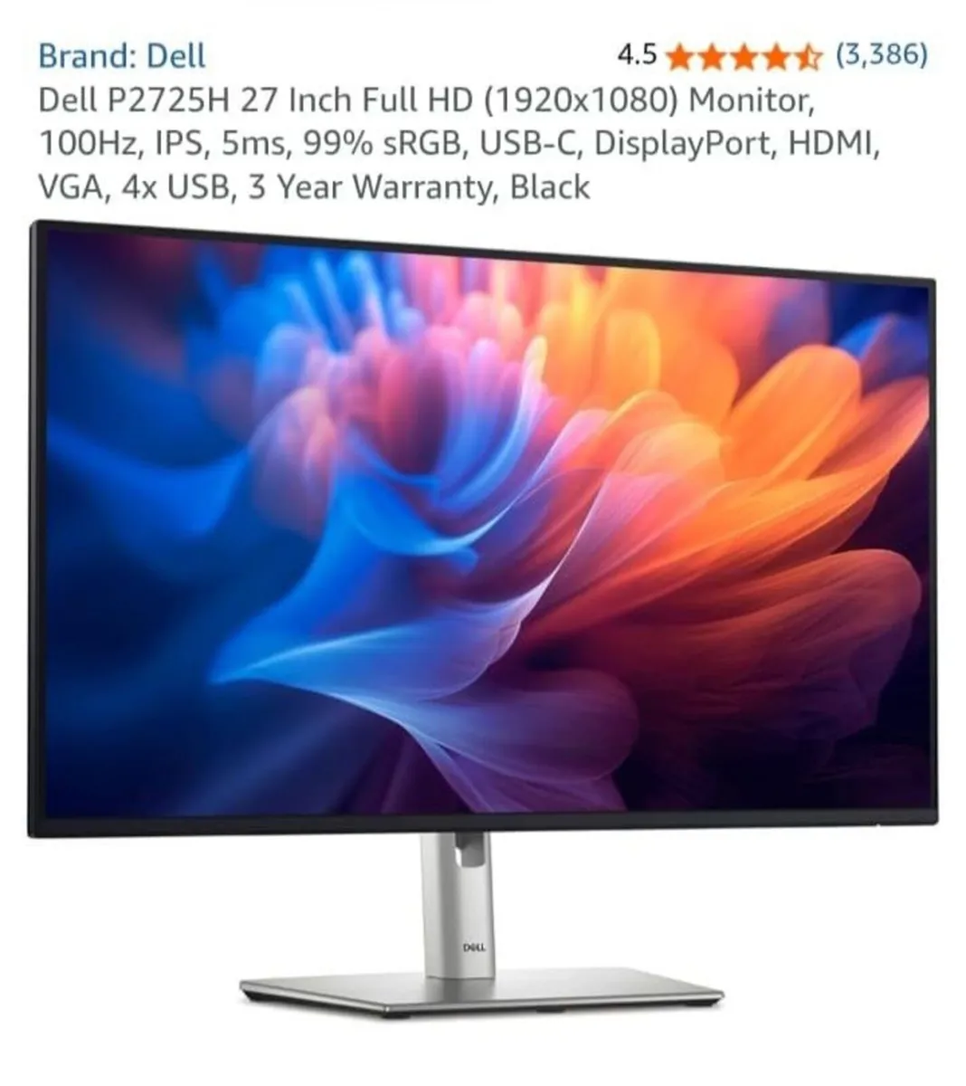 Dell P2725H 27 Inch Full HD (1920x1080) Monitor - Image 2