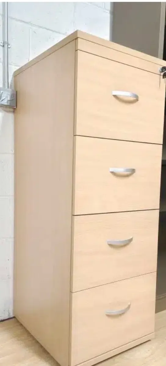 Wooden Beech 4-Drawer Filing Cabinet (Used) - Image 3