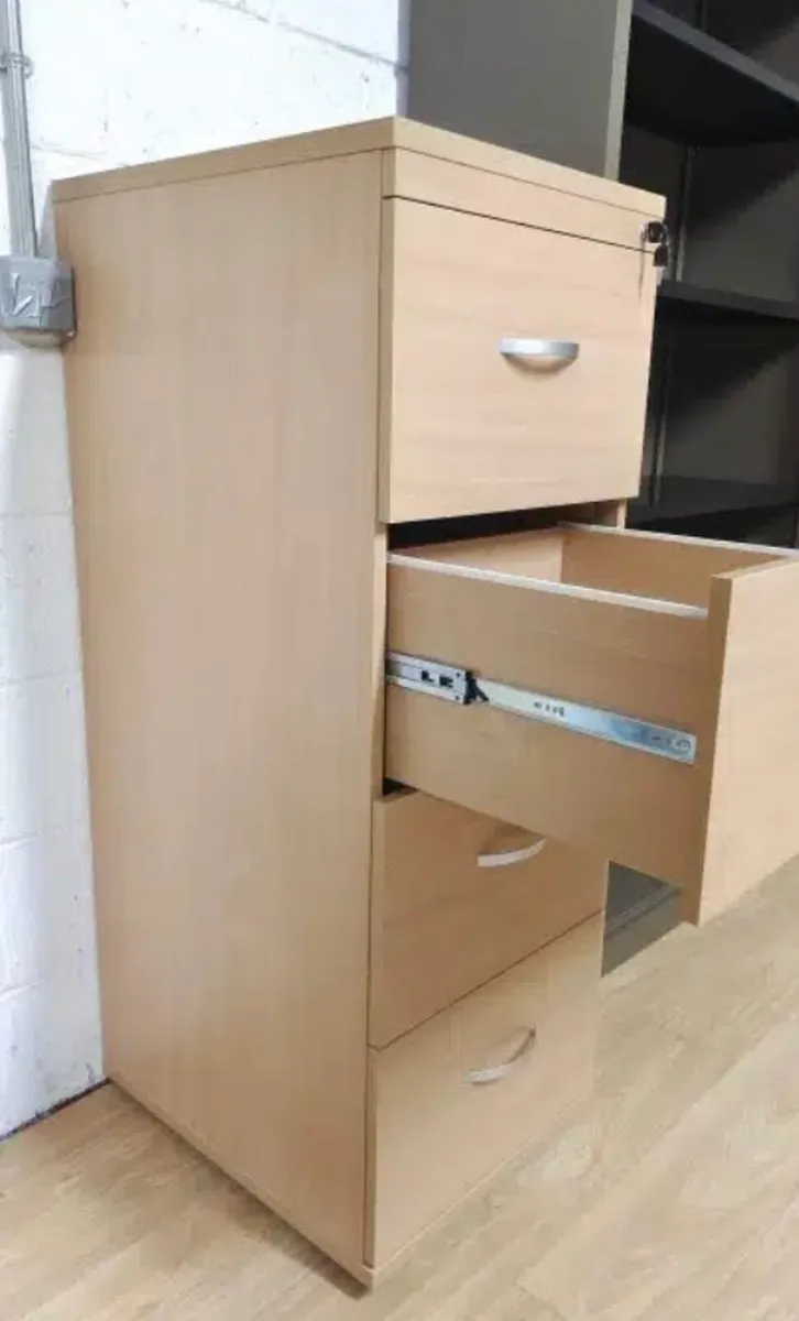 Wooden Beech 4-Drawer Filing Cabinet (Used) - Image 4