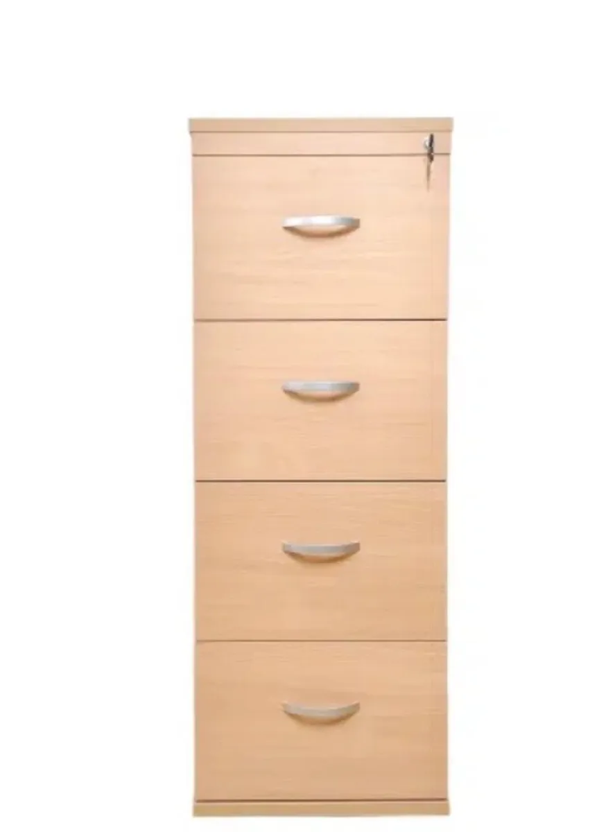 Wooden Beech 4-Drawer Filing Cabinet (Used) - Image 1