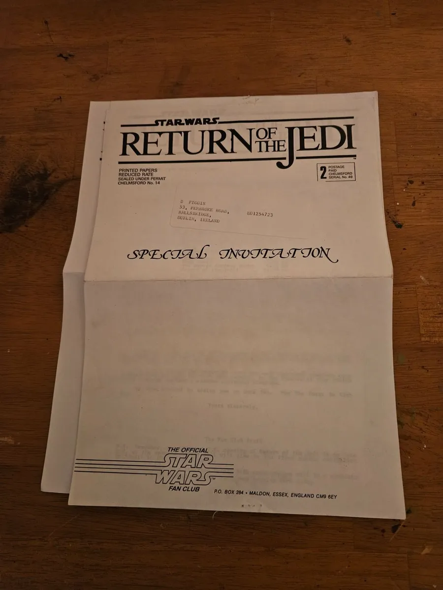 Vintage Star Wars ROTJ Special Invitation Letter - Image 1