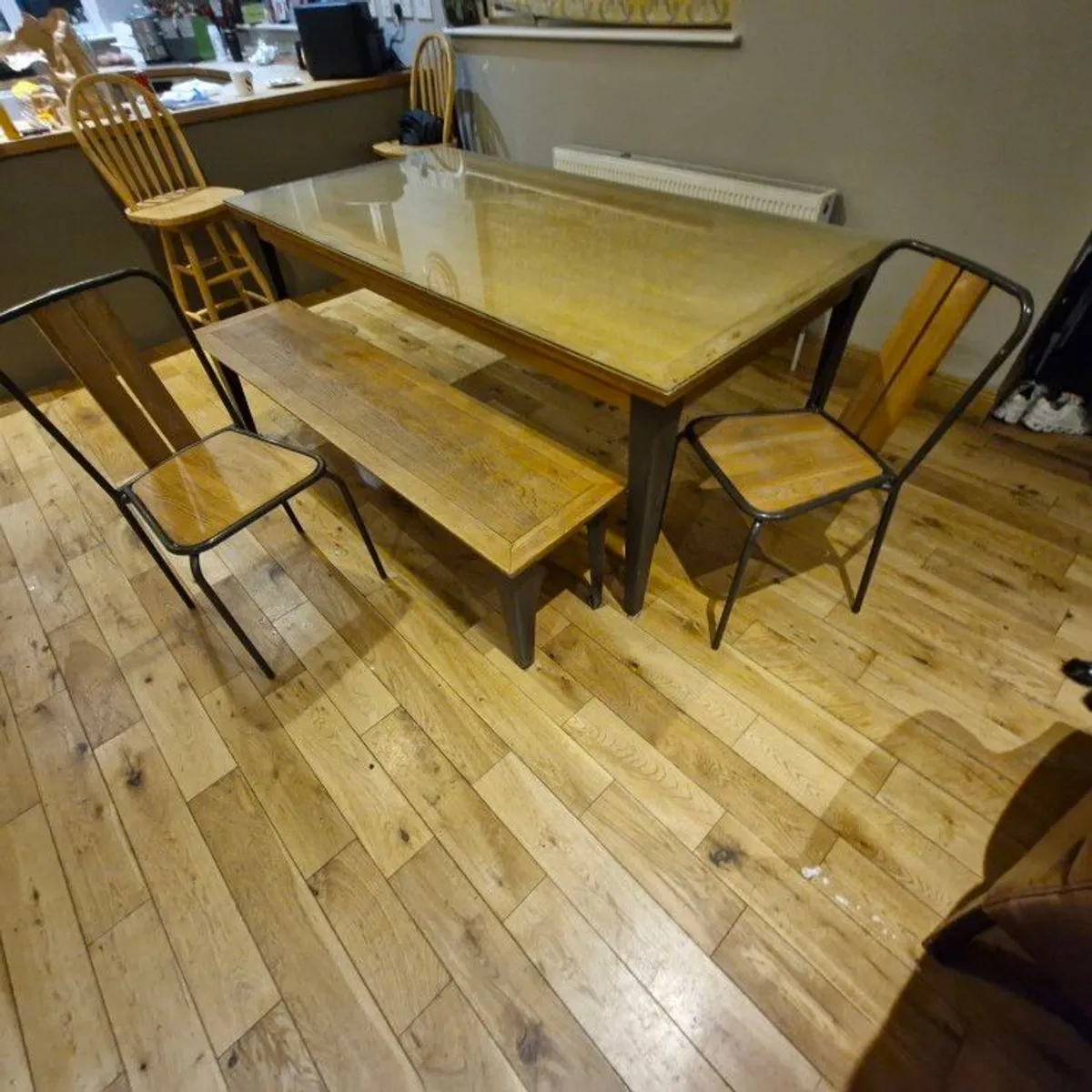 2m Dining Table Bench and Chairs - Image 1