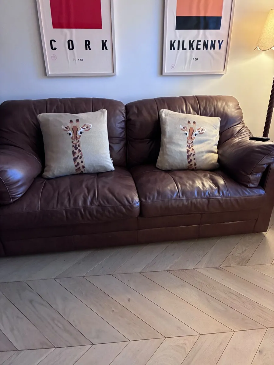 2 seater brown leather sofa - Image 4