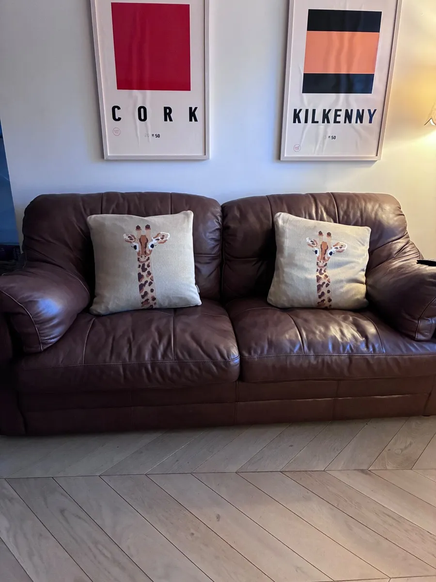 2 seater brown leather sofa - Image 1