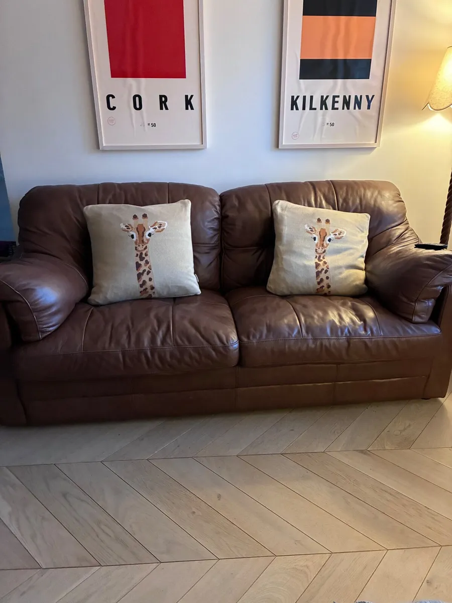 2 seater brown leather sofa - Image 2