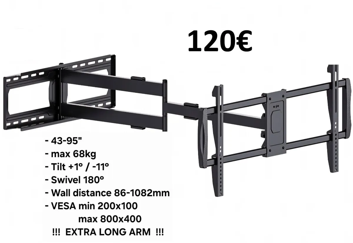 Tv Wall Mount Bracket Tilt Swivel Long Arm 43-95" - Image 1