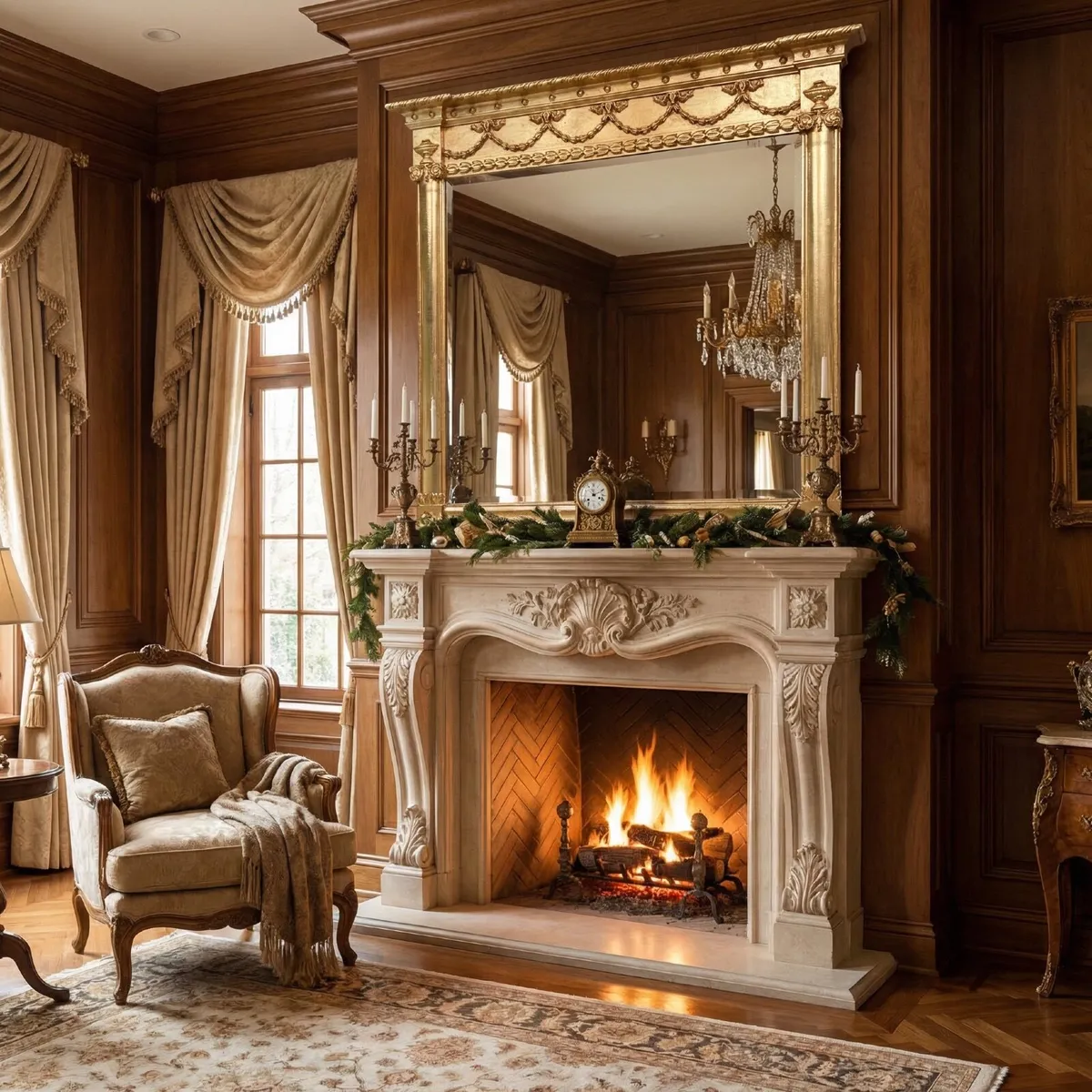 Regency styled wood framed gilt overmantel mirror