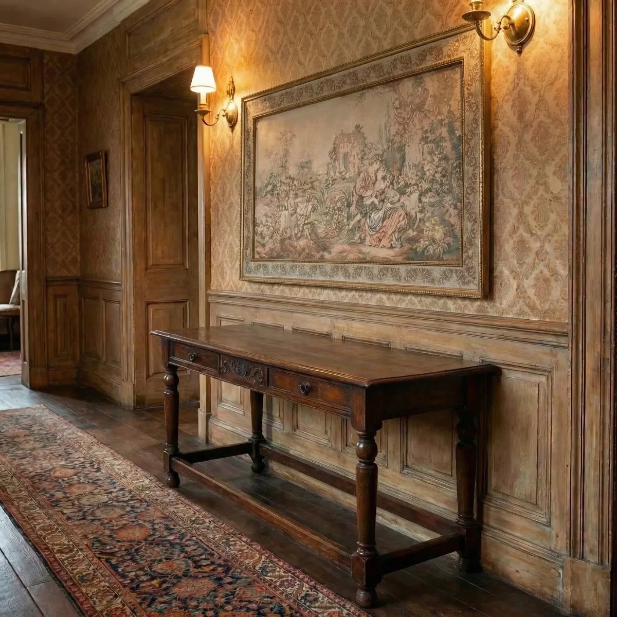 Old  framed tapestry in good condition