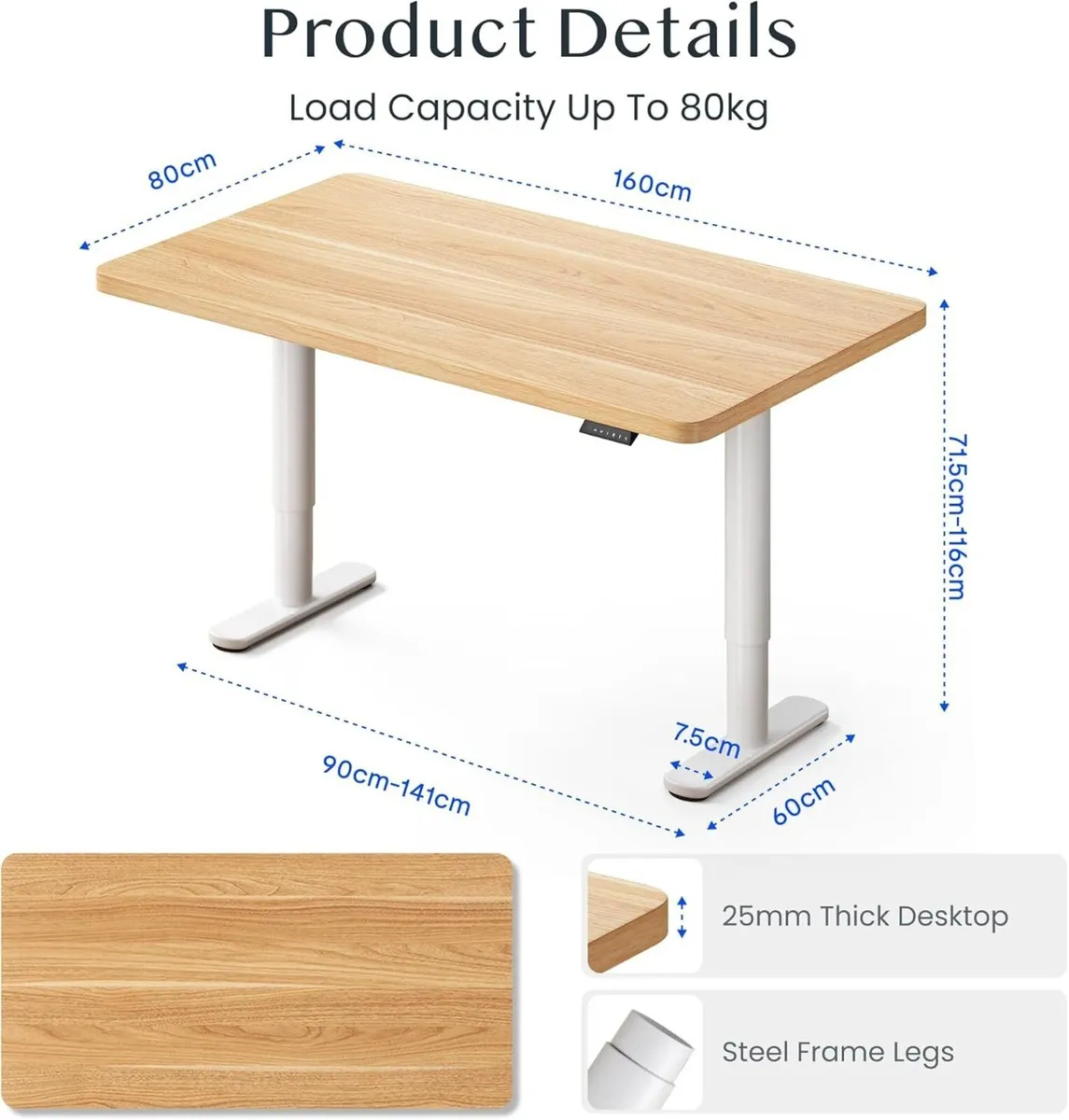 CylineX 160x80 Electric Standing Desk One Piece - Image 2