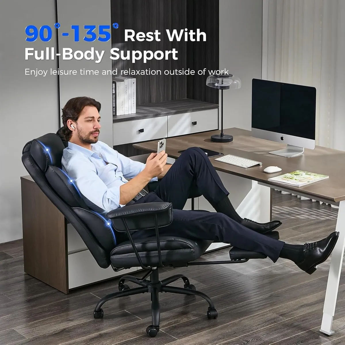 Executive Ergonomic Office Chair with Footrest PU - Image 3