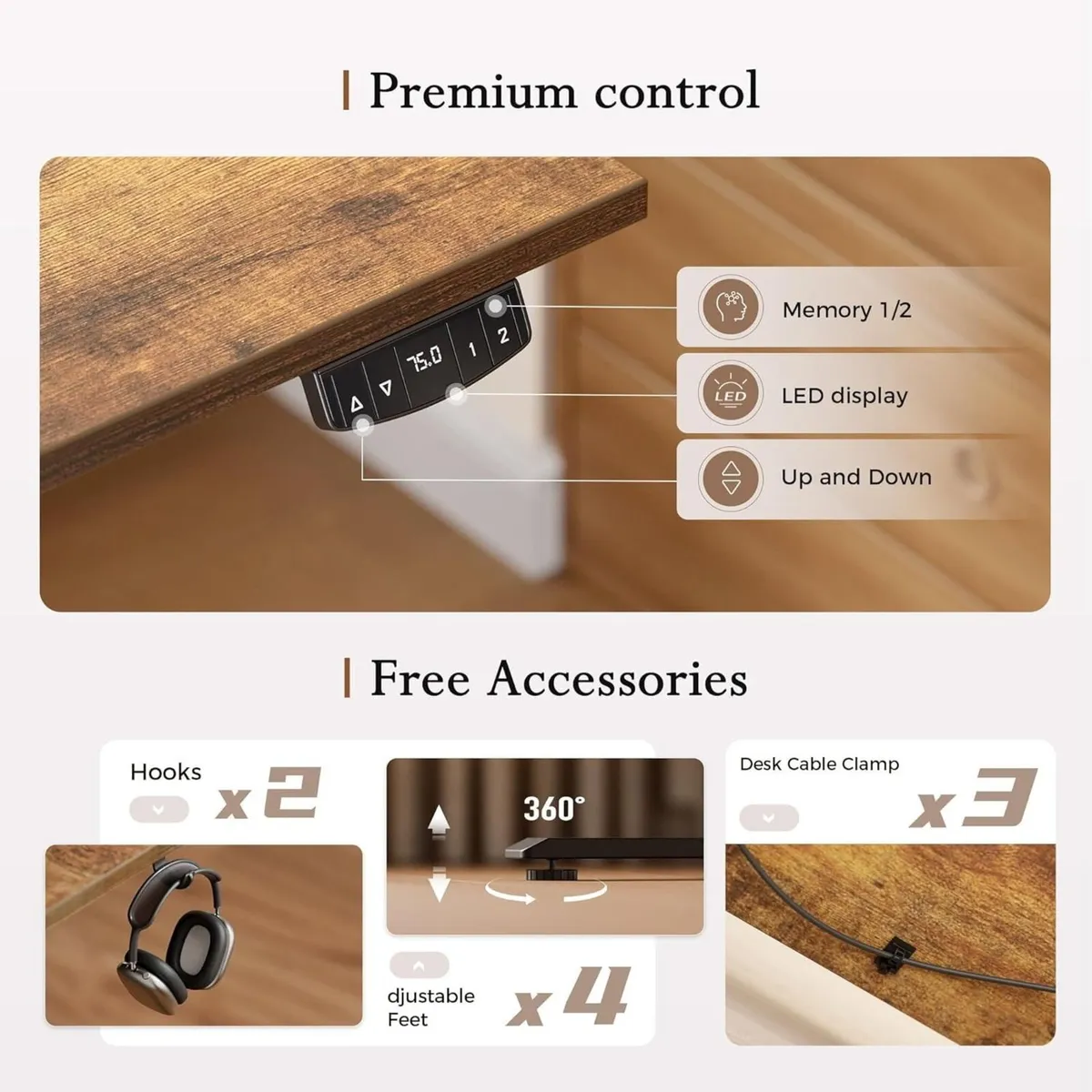 Electric Height-Adjustable Desk with Movable - Image 4