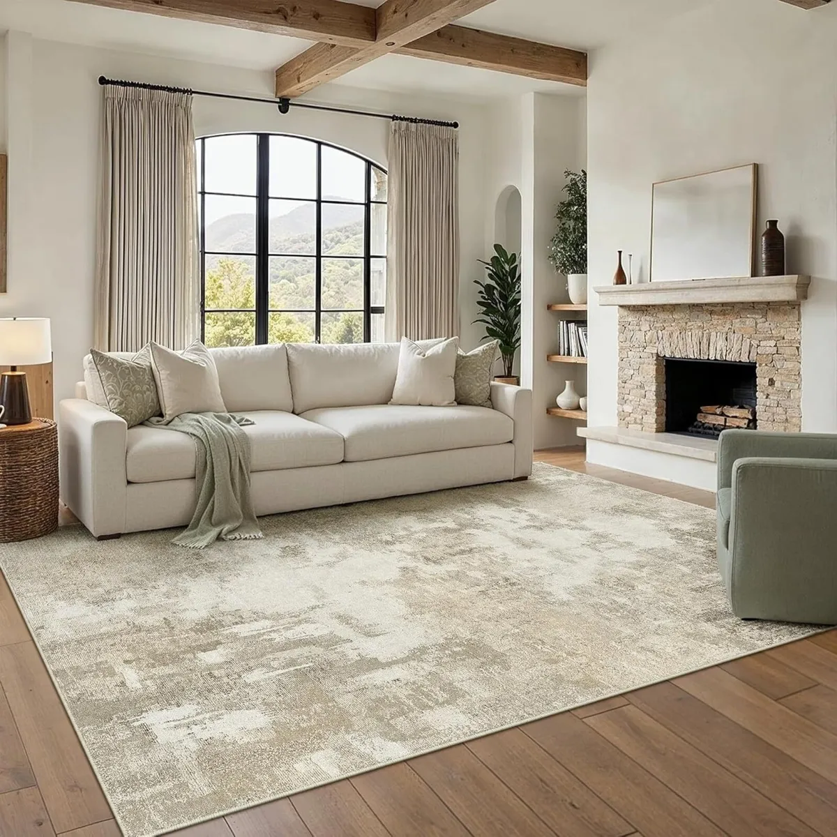 Modern Abstract Area Rug 140x200cm Beige Washable - Image 1