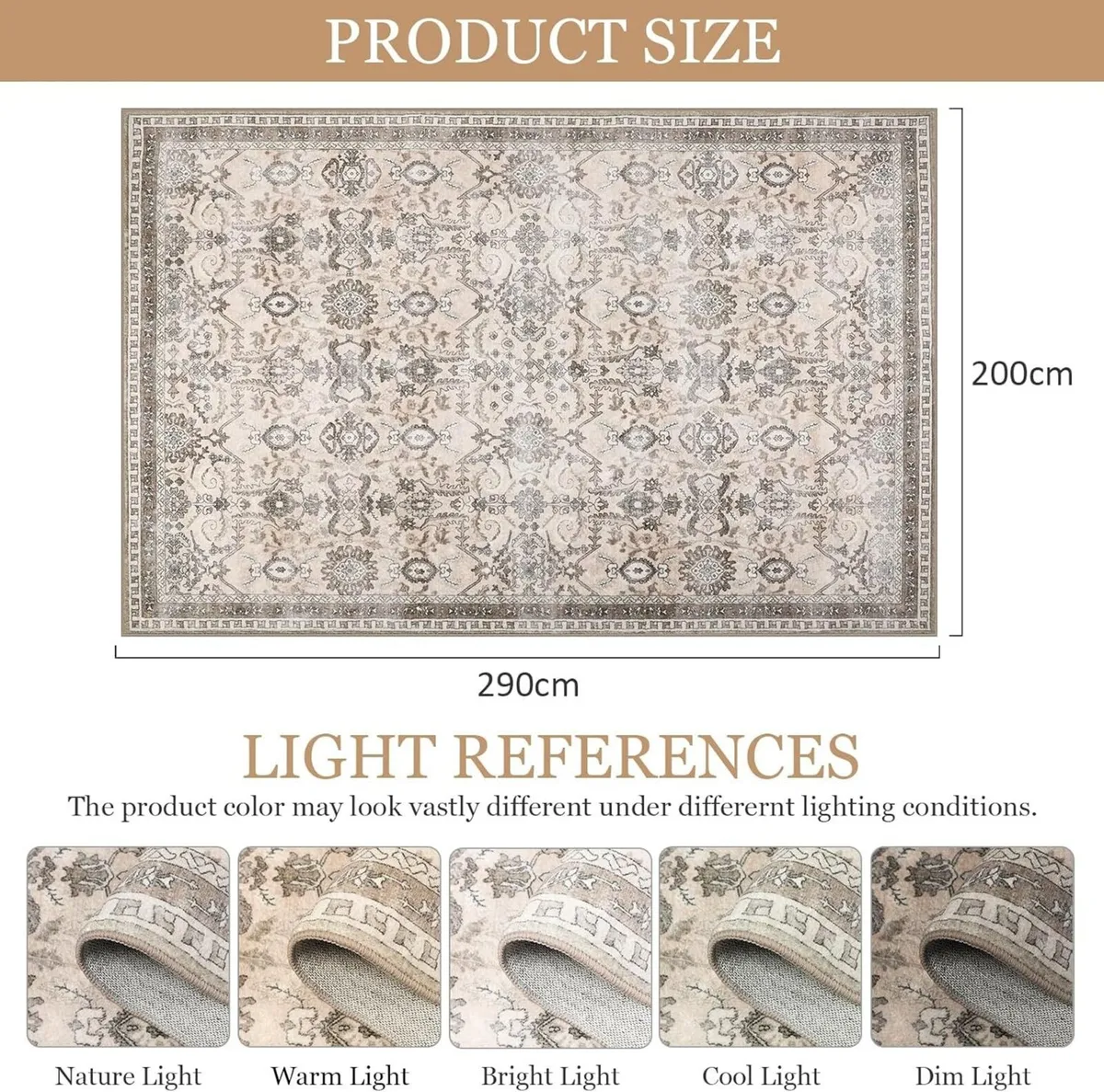 Washable Rugs Living Room Large 200x290cm Boho - Image 2