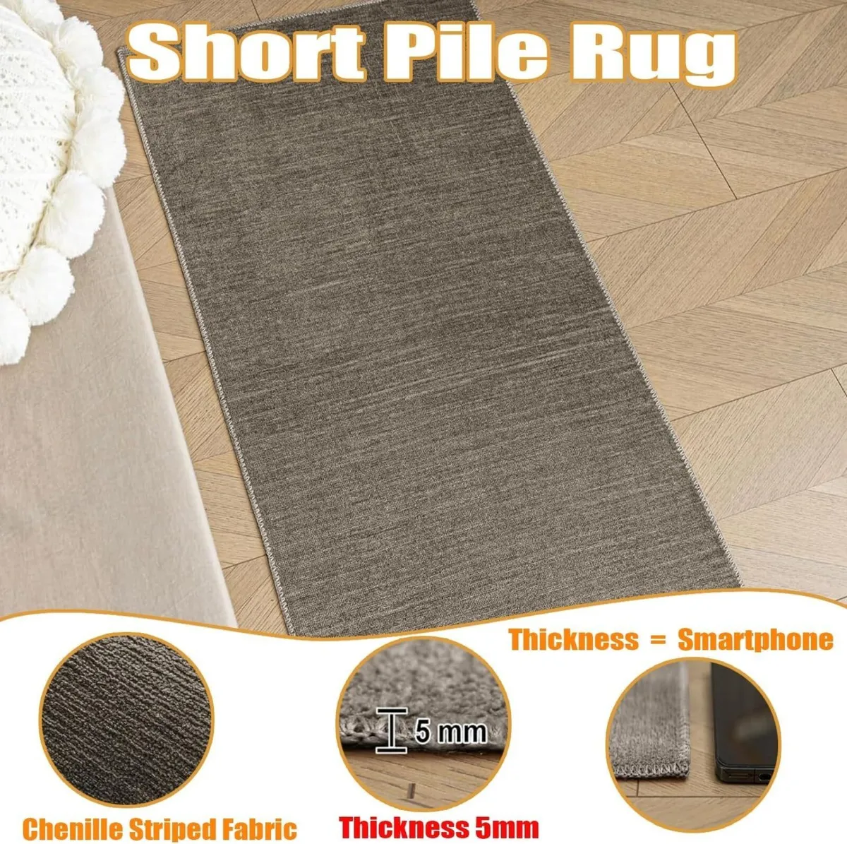 Large Short Pile Rugs Living Room Thin for - Image 2