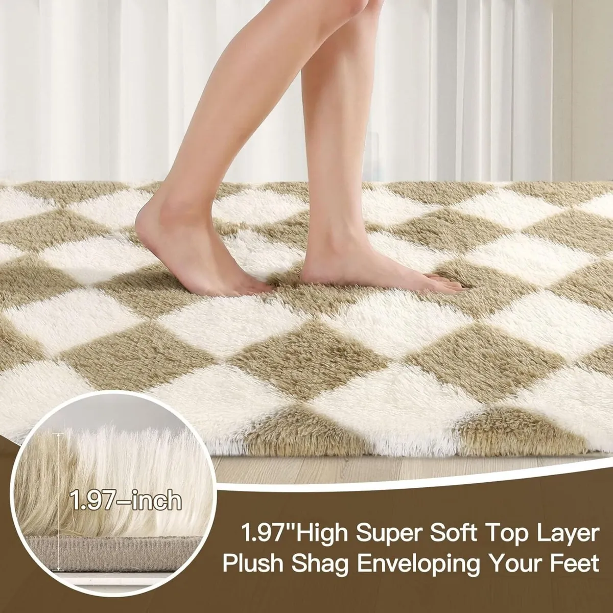 Checkered Rug Living Room 240x300cm Beige and - Image 2