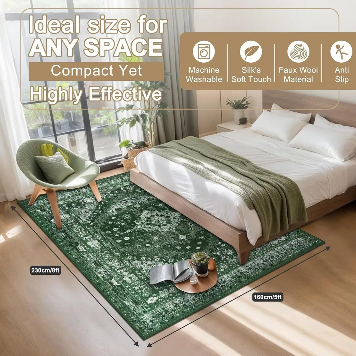 Washable Rugs Living Room 160x230cm Distressed - Image 2