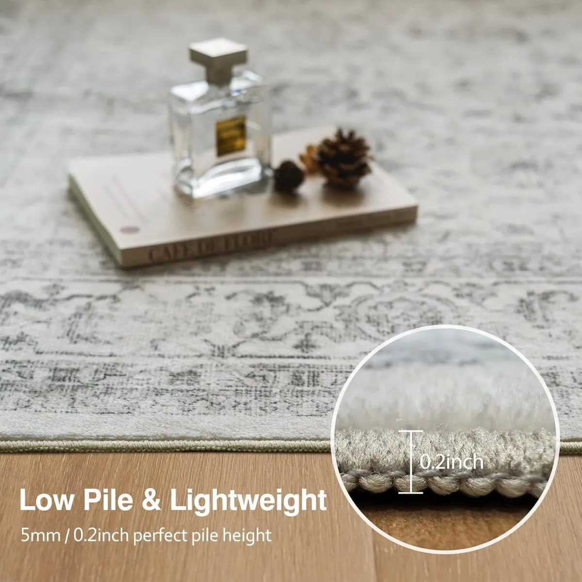 Washable Area Rug Grey Neutral Vintage 120x170 cm - Image 4