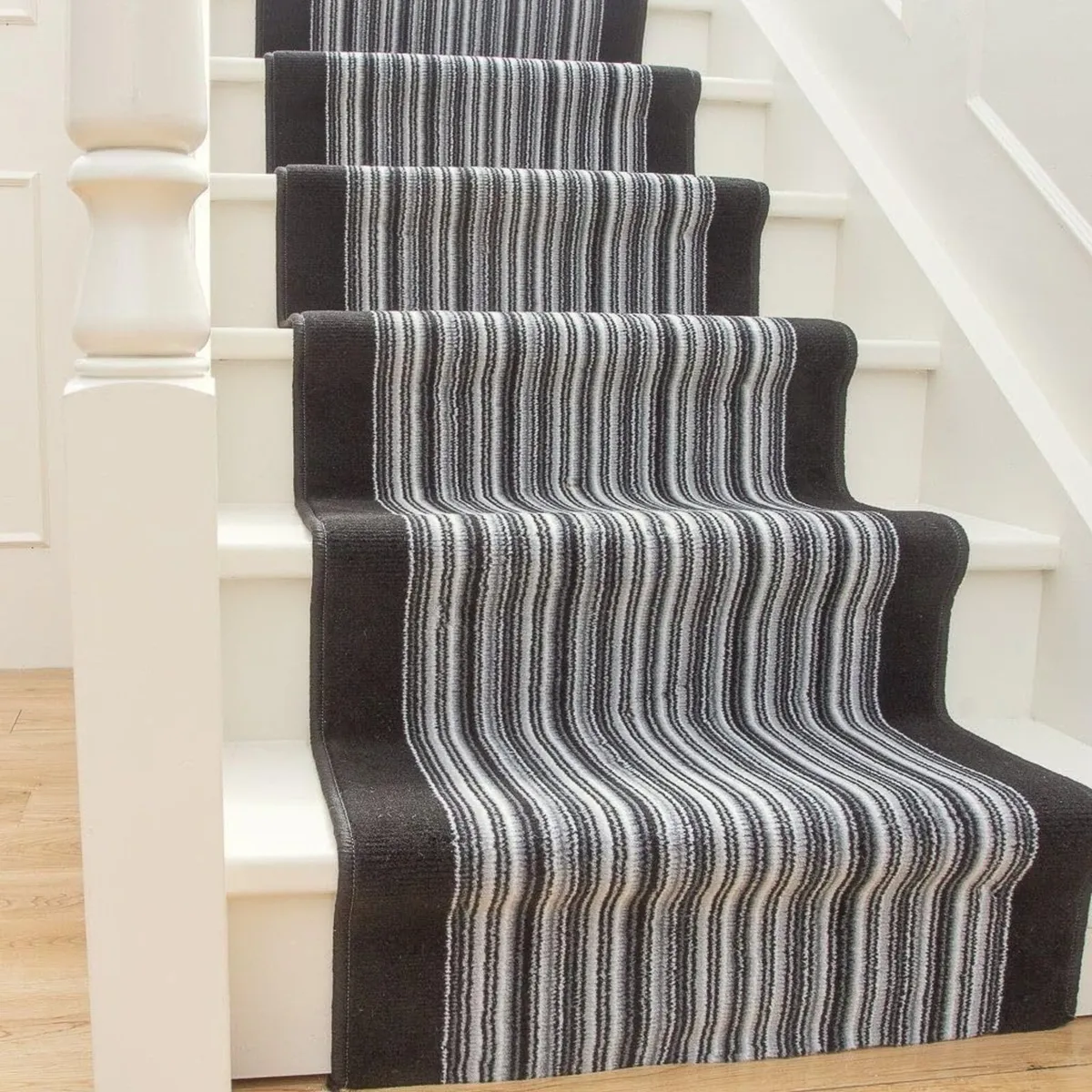 Modern Dark Grey Vertical Striped Stair Carpet - Image 1