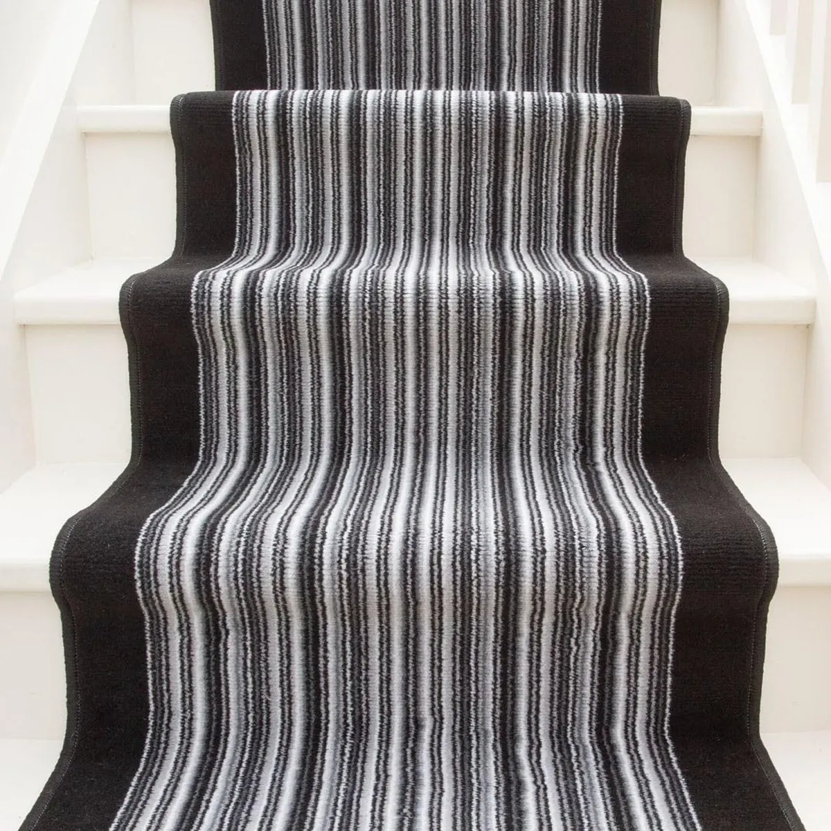 Modern Dark Grey Vertical Striped Stair Carpet - Image 3