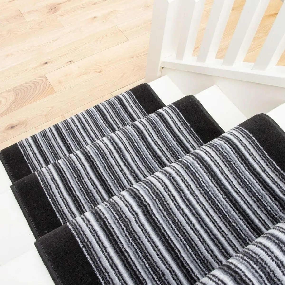 Modern Dark Grey Vertical Striped Stair Carpet - Image 4