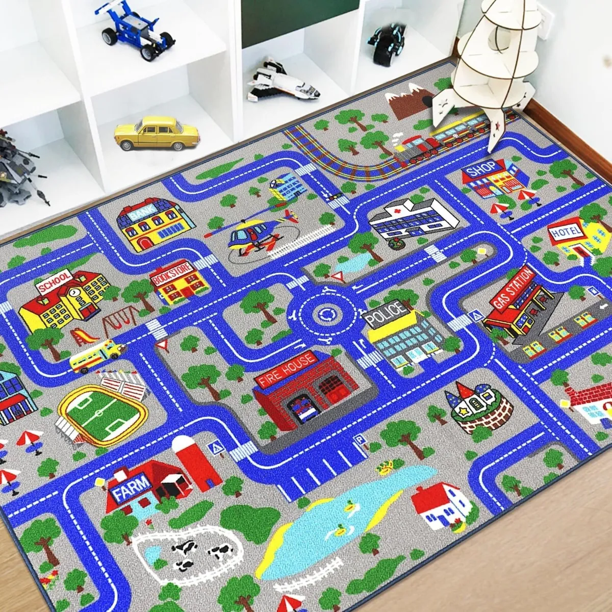 Kids Play Rug Town City Road Car Mat 150x200cm - Image 1