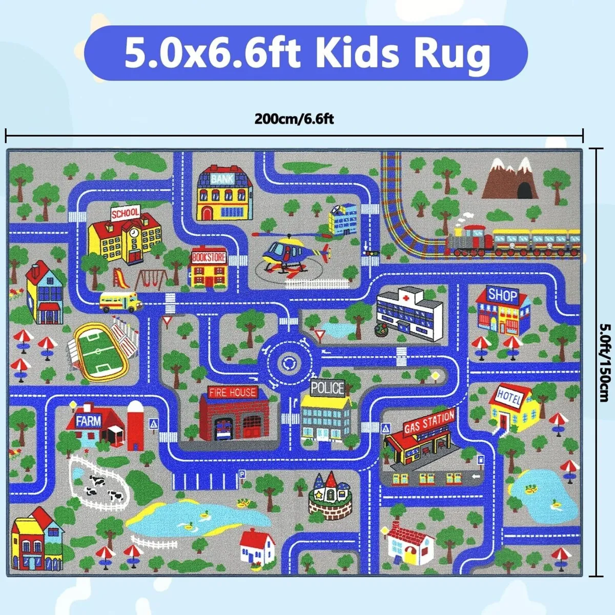 Kids Play Rug Town City Road Car Mat 150x200cm - Image 2