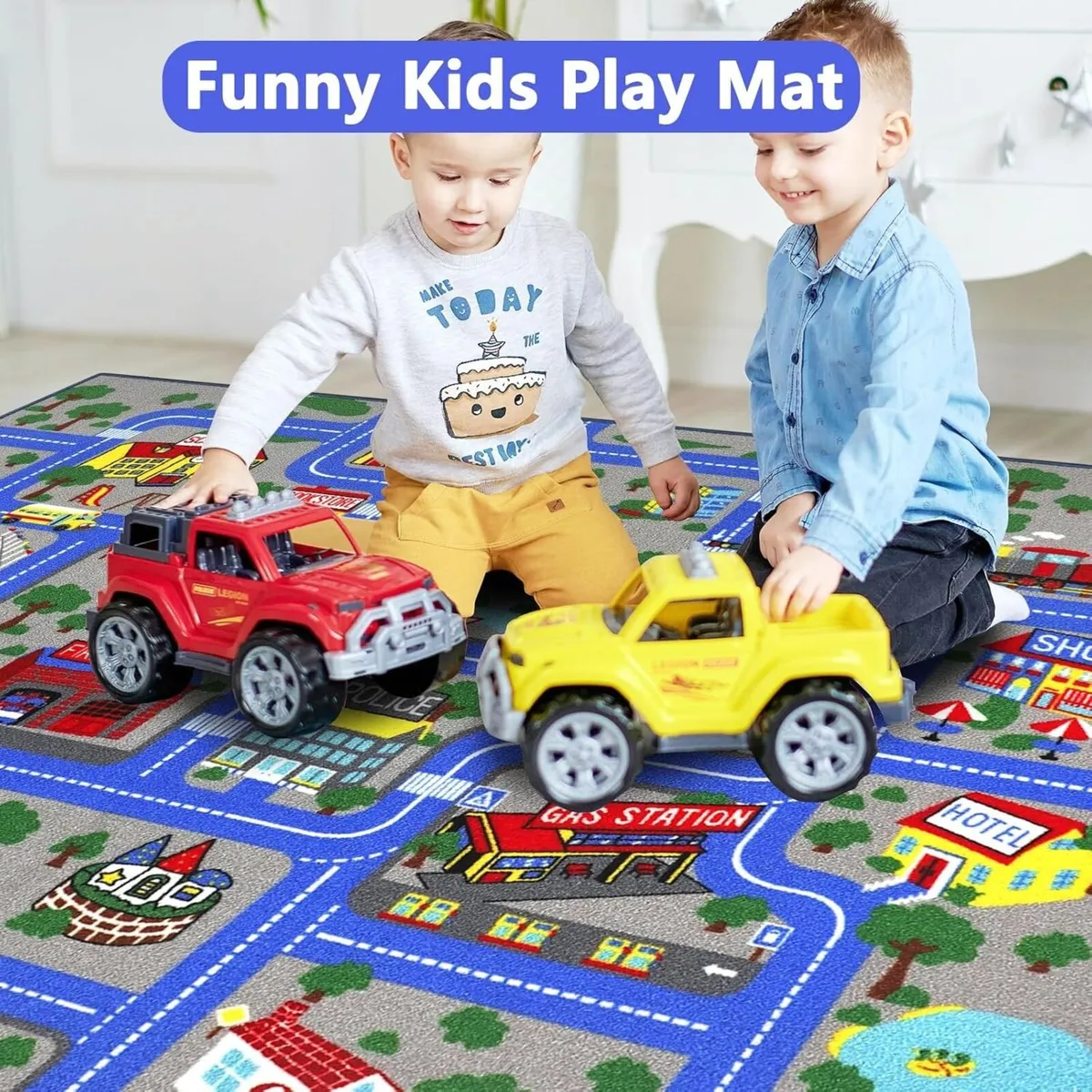 Kids Play Rug Town City Road Car Mat 150x200cm - Image 3