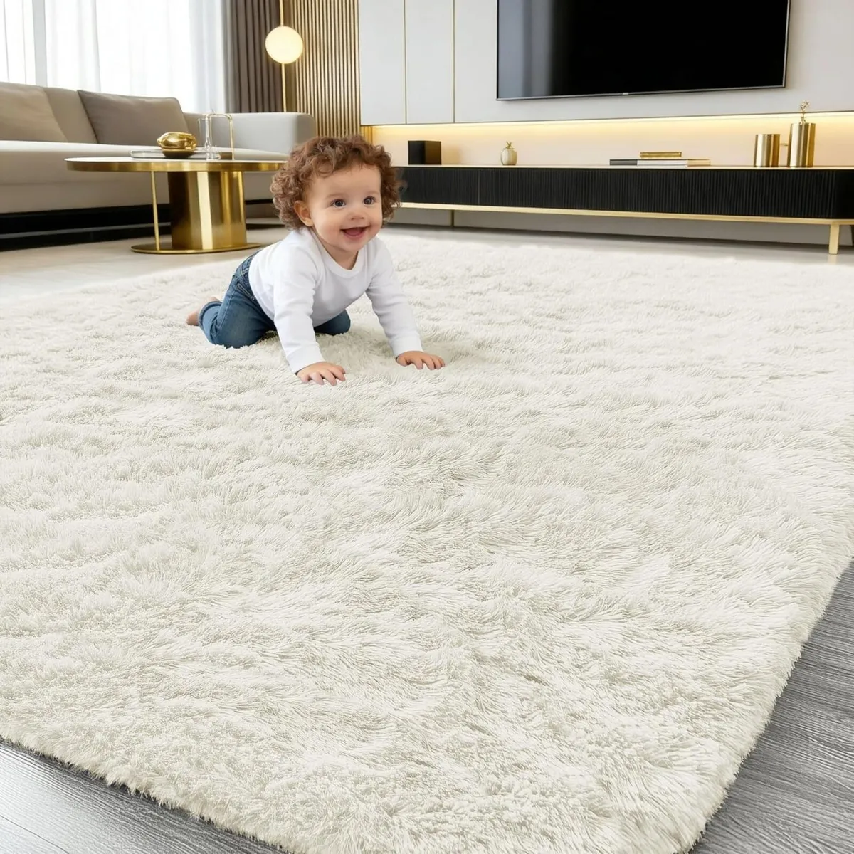 Fluffy High Pile Rugs Living Room Large Anti Slip - Image 1