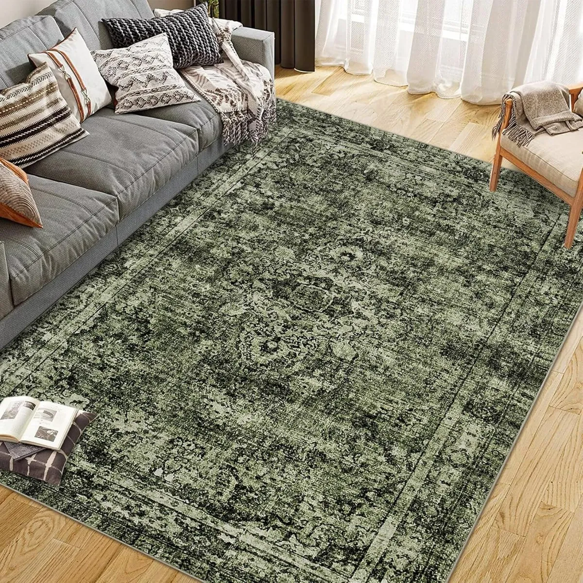 Short Pile Area Rugs for Living Room Carpets Boho - Image 1