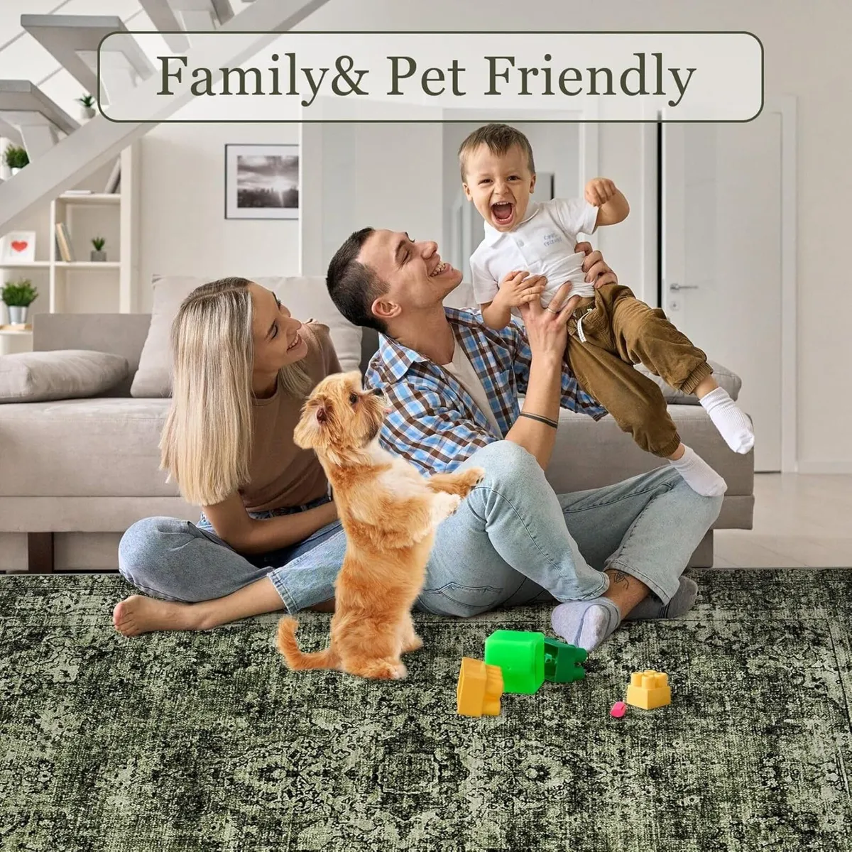 Short Pile Area Rugs for Living Room Carpets Boho - Image 3