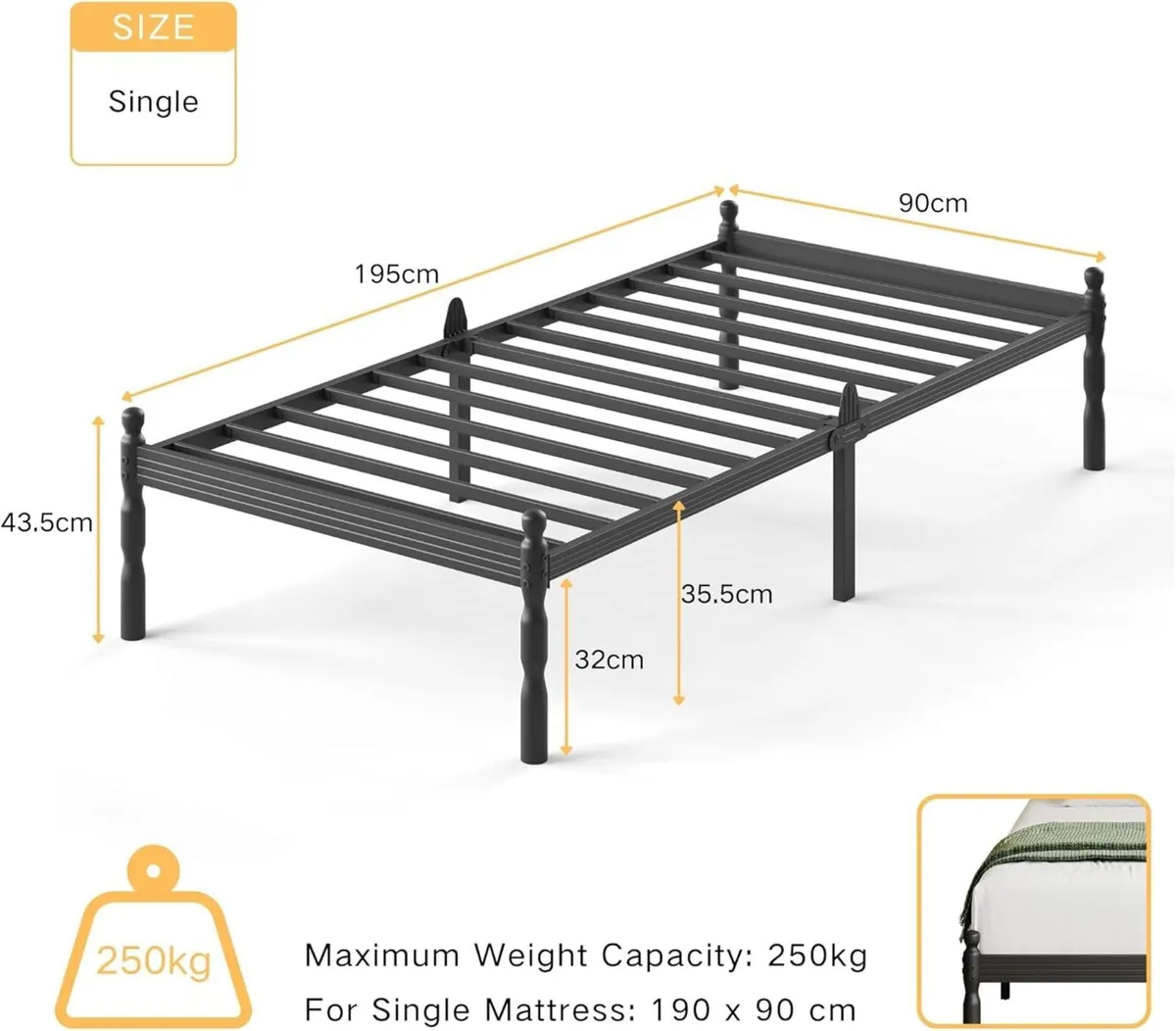 Metal Single Bed Frame with Underbed Storage and - Image 2