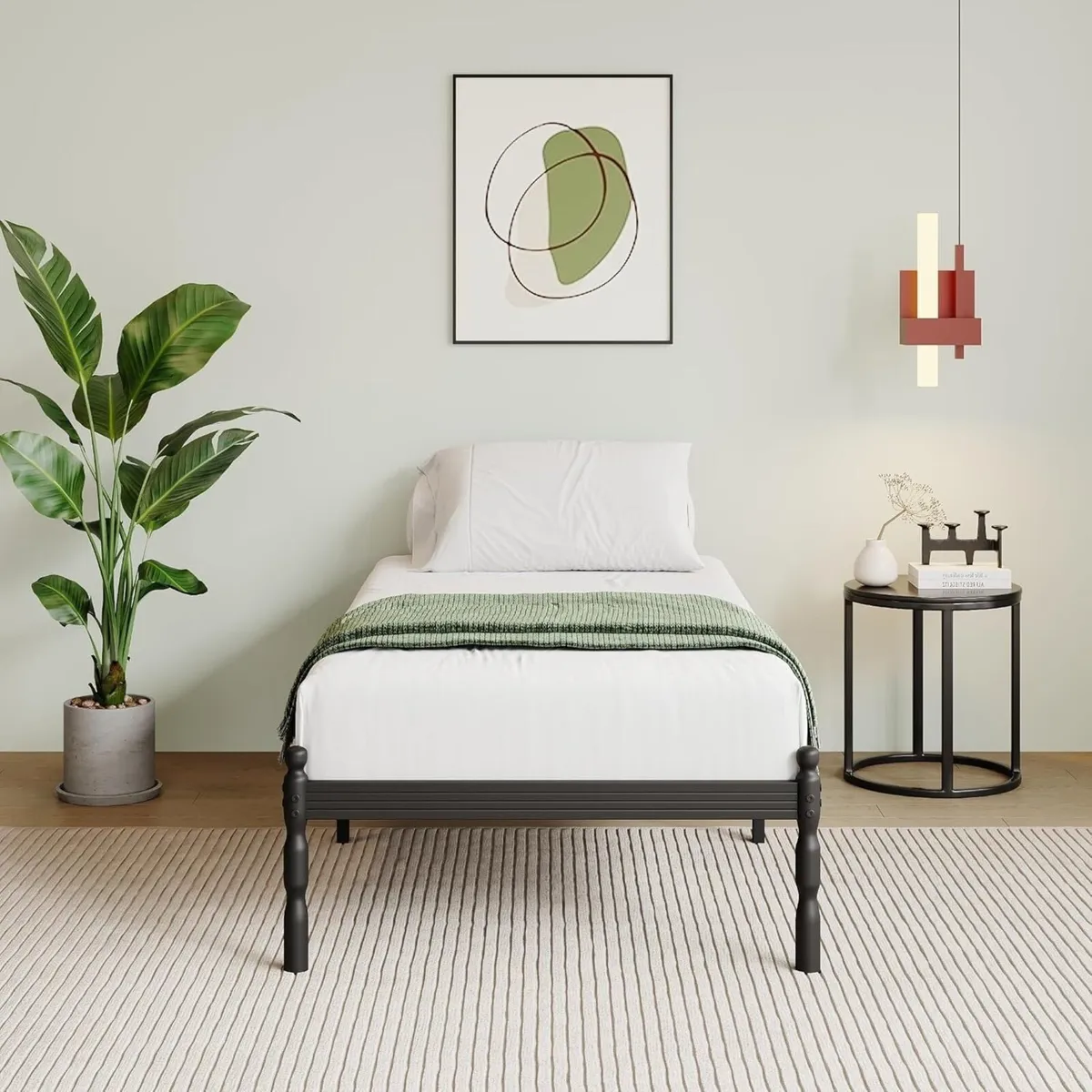 Metal Single Bed Frame with Underbed Storage and - Image 3