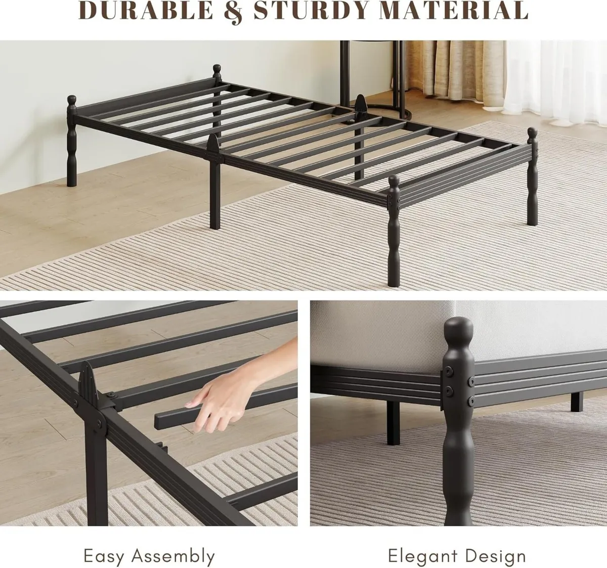 Metal Single Bed Frame with Underbed Storage and - Image 4