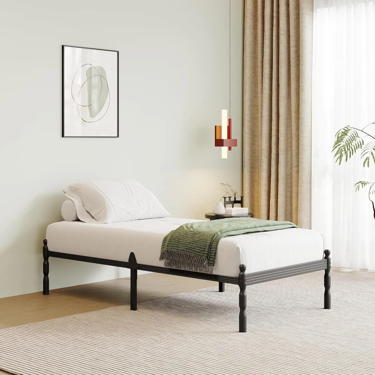 Metal Single Bed Frame with Underbed Storage and - Image 1