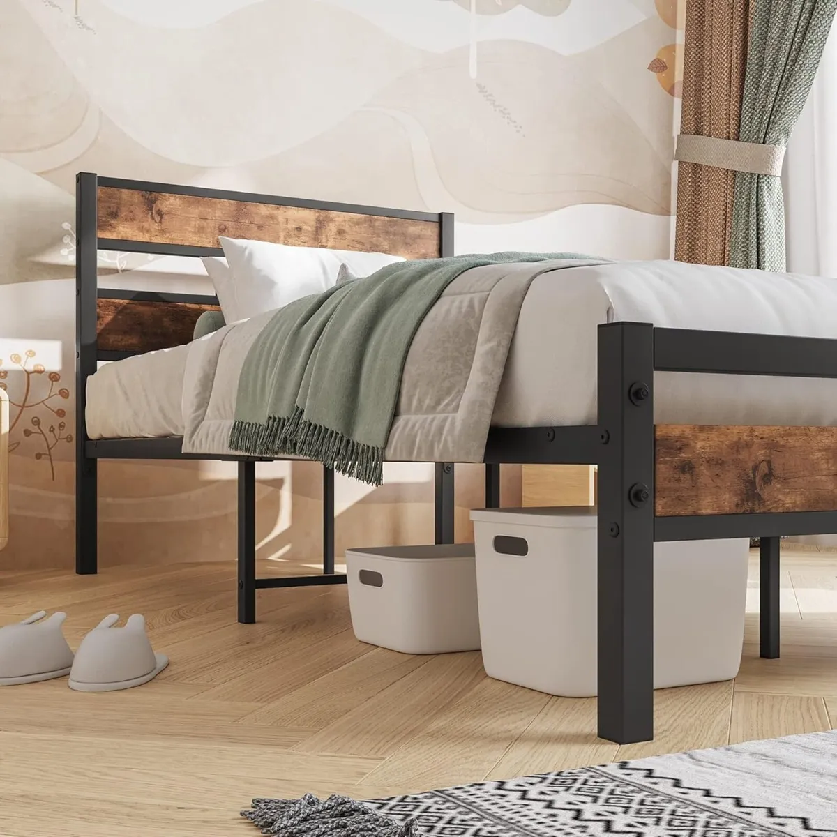 Single Bed Frame with Storage Metal Beds Solid - Image 4